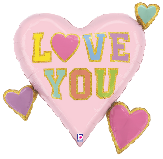 28" Love Patch Multi Heart SuperShape Foil Balloon