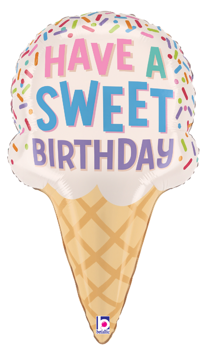 28" Sweet Birthday Ice Cream Cone Foil Balloon