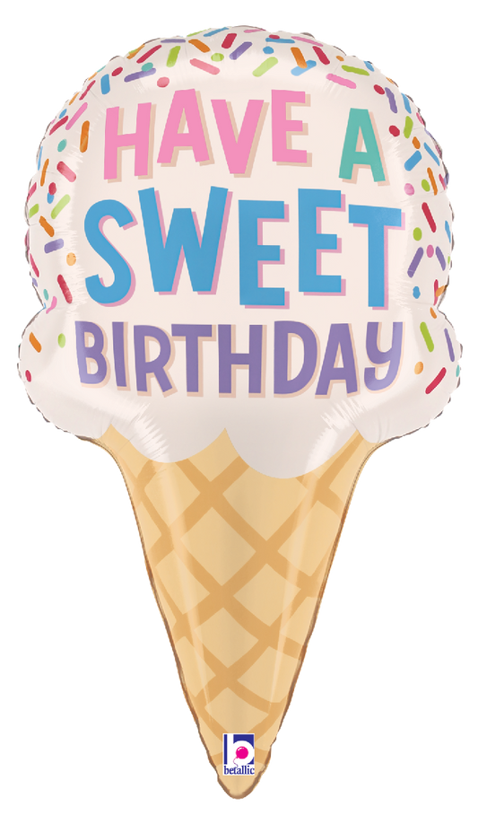28" Sweet Birthday Ice Cream Cone Foil Balloon