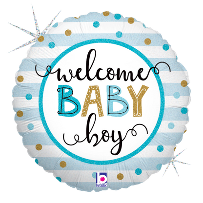 Welcome Baby Boy - Blue & Gold Dots