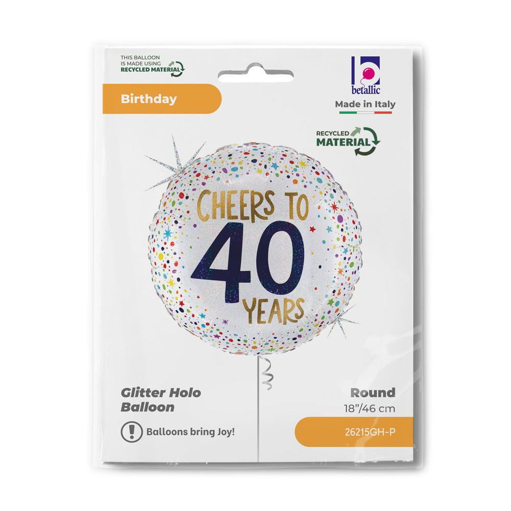 18" Cheers to 40 Years Foil Balloon
