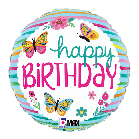 18" Happy Birthday Colorful Butterflies Foil Balloon