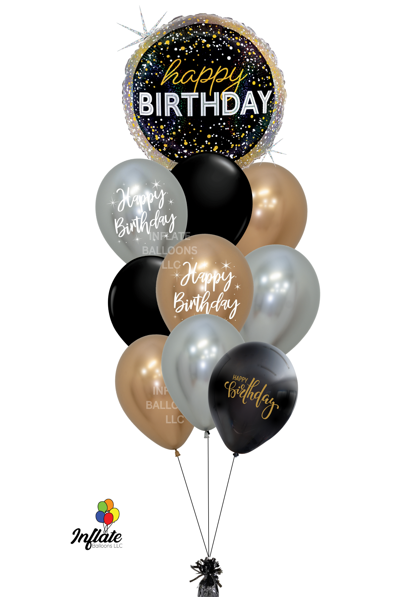 Elegant Gold Happy Birthday - Bouquet of 10
