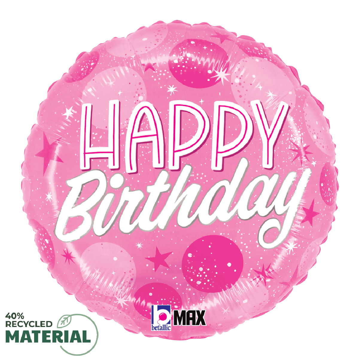 18" Happy Birthday Pink Sparkle Dots Foil Balloon