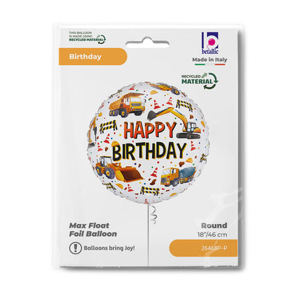 18" Happy Birthday Construction Equipment Foil Balloon