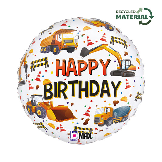 18" Happy Birthday Construction Equipment Foil Balloon