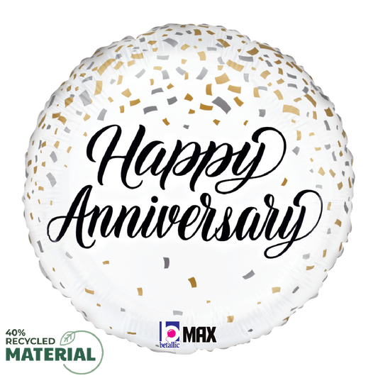 18" Happy Anniversary Metallic Confetti Foil Balloon