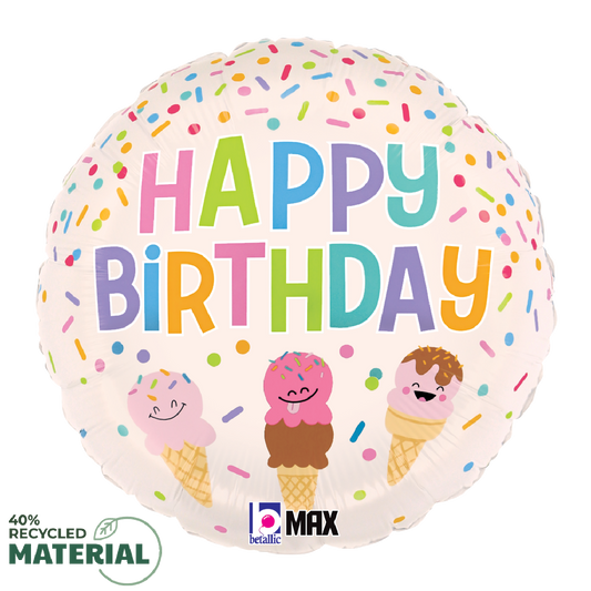 18" Happy Birthday Ice Cream Cones Foil Balloon