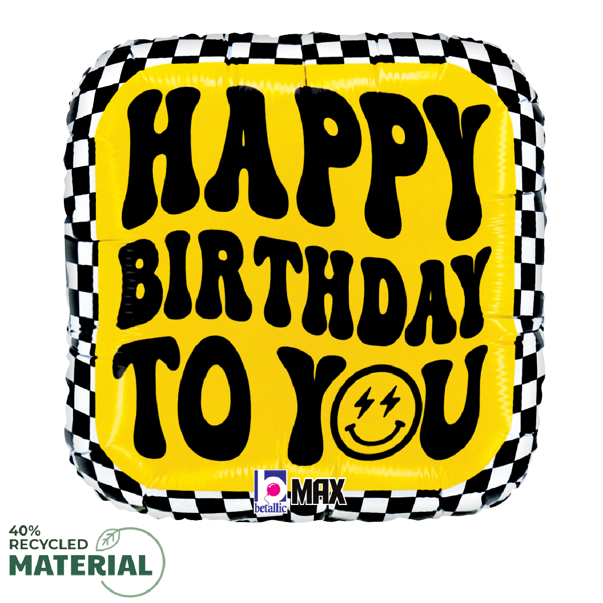 18" Happy Birthday Smiley Checkerboard Foil Balloon