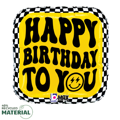 18" Happy Birthday Smiley Checkerboard Foil Balloon