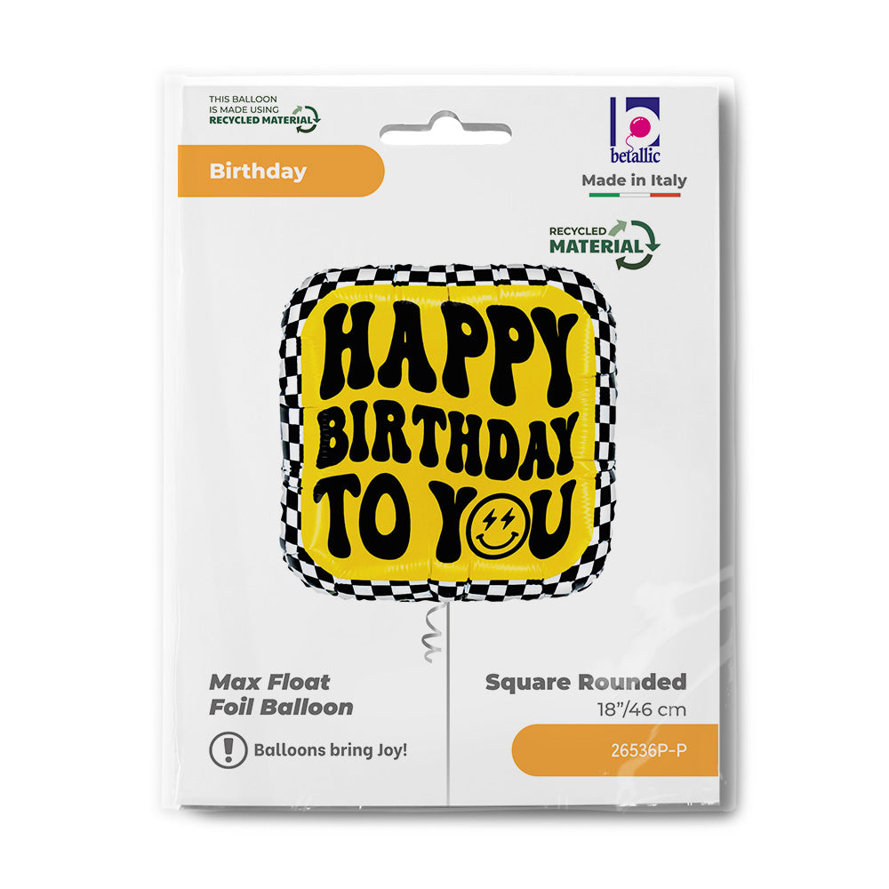 18" Happy Birthday Smiley Checkerboard Foil Balloon