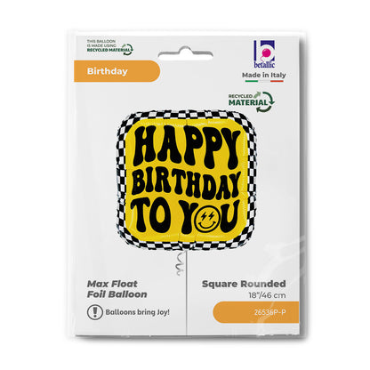 18" Happy Birthday Smiley Checkerboard Foil Balloon