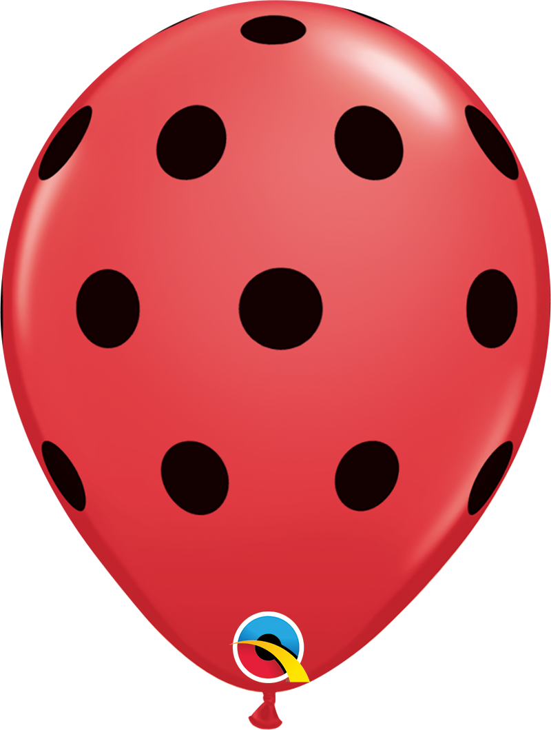 11" Latex - Red w/ Black Polka Dots