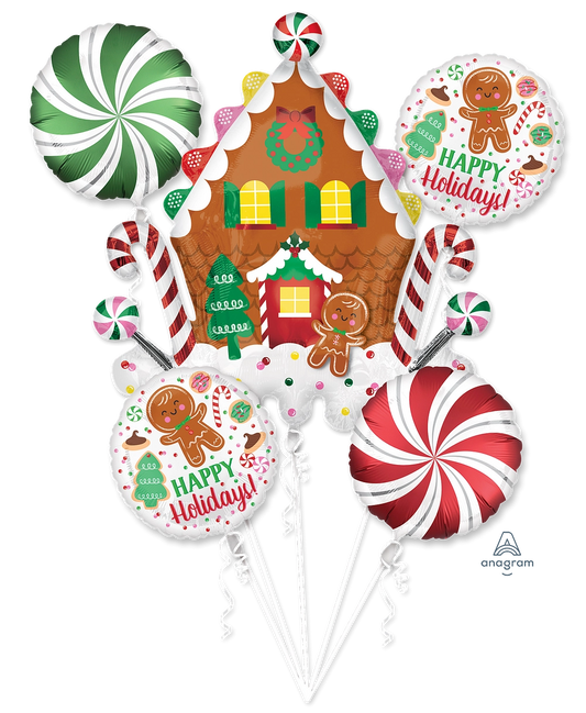 Gingerbread House & Holiday Cookies Balloon Bouquet