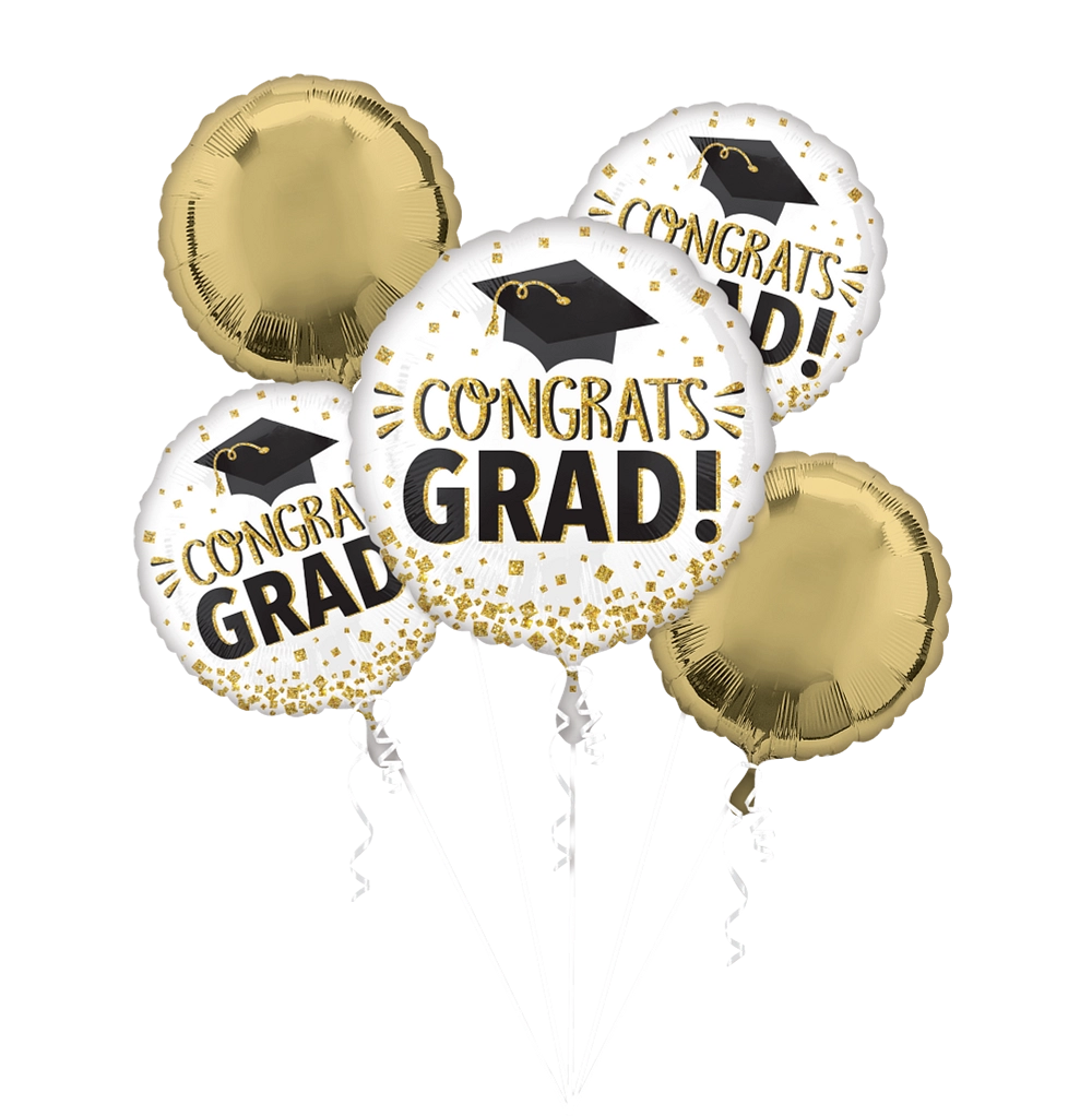 Congrats Grad Gold Glitter Foil Balloon Bouquet