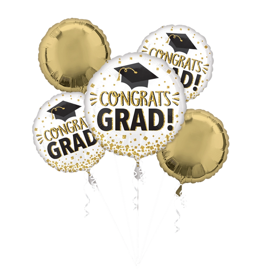 Congrats Grad Gold Glitter Foil Balloon Bouquet