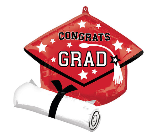 25" School Colors Grad Hat & Diploma - Red