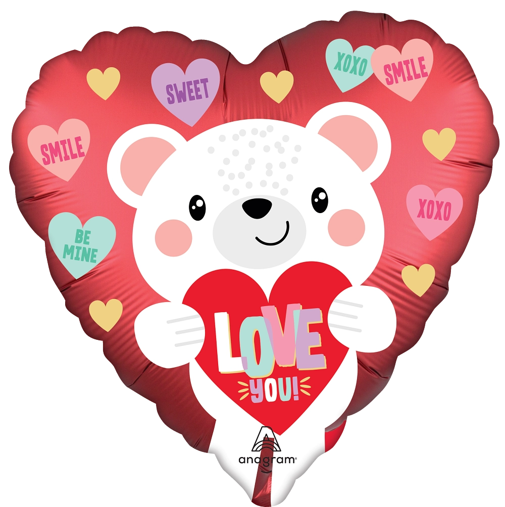 Satin Love You White Bear - Valentine's Day Foil Balloon