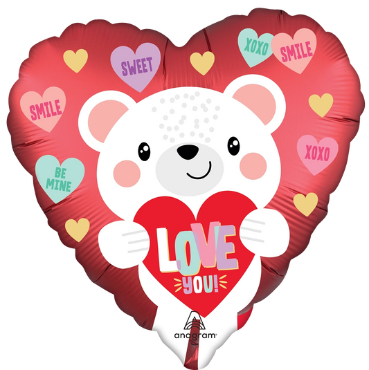 Satin Love You White Bear - Valentine's Day Foil Balloon