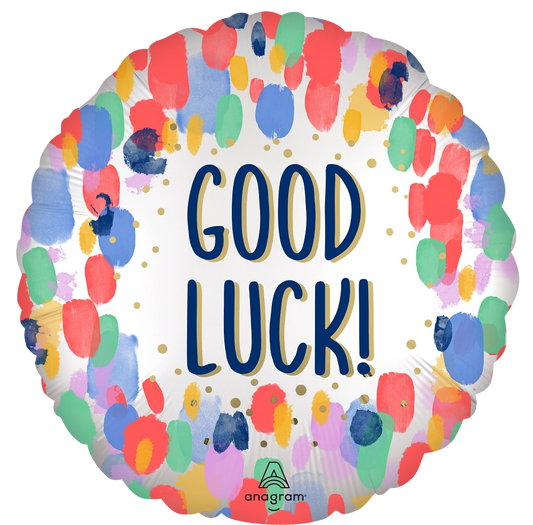 17" Satin Painterly Dots Good Luck Foil Balloon