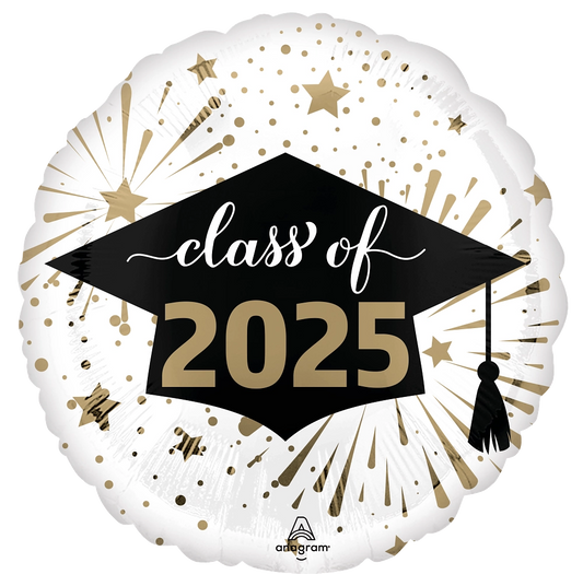 17" Class of 2025 White & Gold Foil Balloon