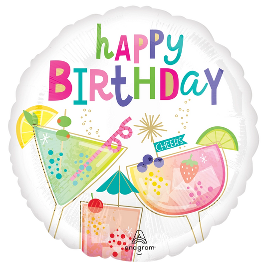 17" Happy Birthday Cocktail Surprise Foil Balloon