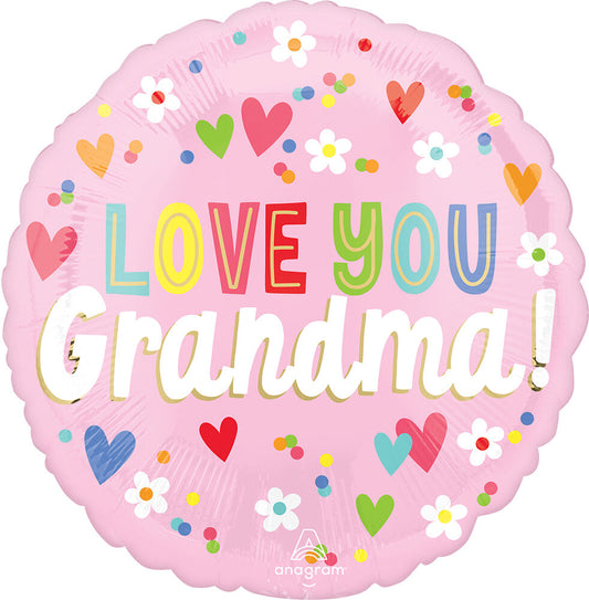 17" Love You Grandma Hearts and Flowers