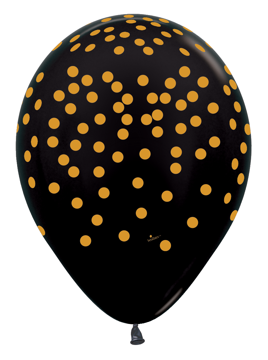 11" Latex - Black With Gold Confetti All Over