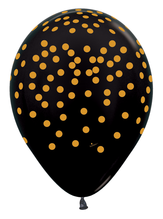 11" Latex - Black With Gold Confetti All Over