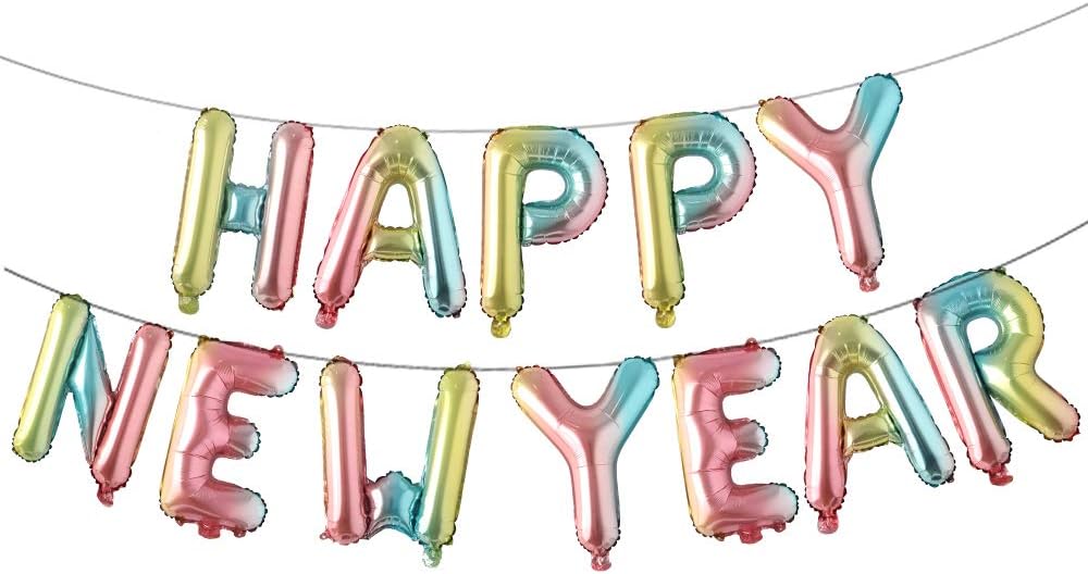 16" Happy New Year Banner Letter Foil Balloon Banner Rainbow - Air-Filled