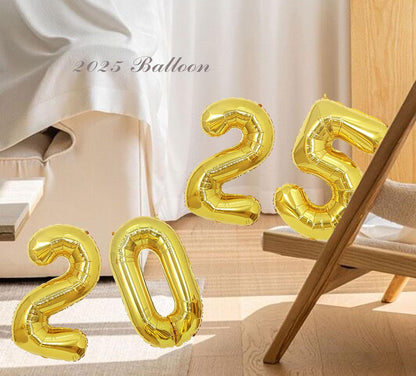 Gold 16" Air Filled 2025 Foil Number Balloon Banner Set