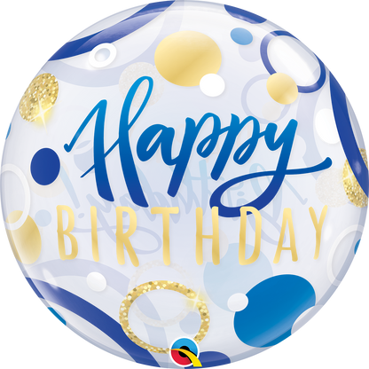 Birthday Blue & Gold Dots - Bubble