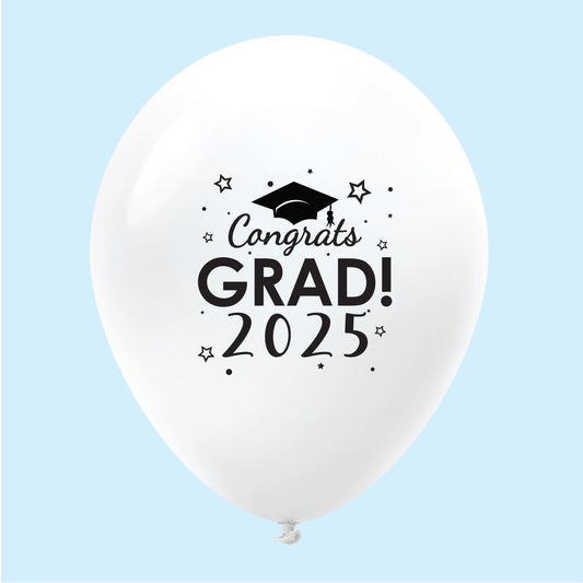 11" Congrats Grad 2025 Latex Balloons - White