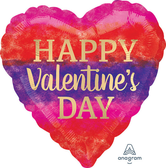 17" Happy Valentine's Day Watercolor Stripes Foil Balloon