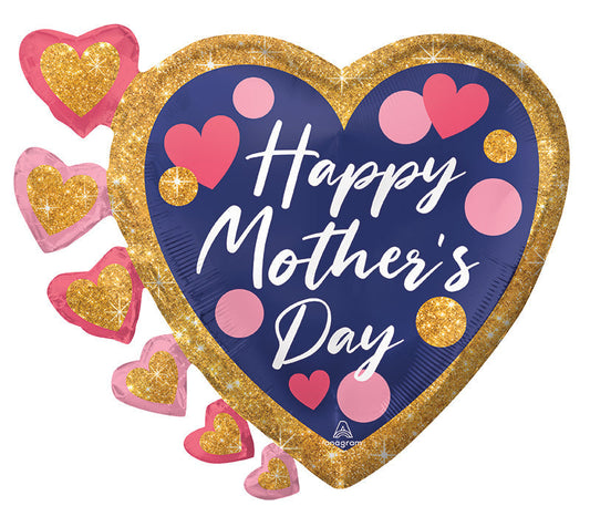 Happy Mother's Day Navy, Pink & Glitter Dots - SuperShape
