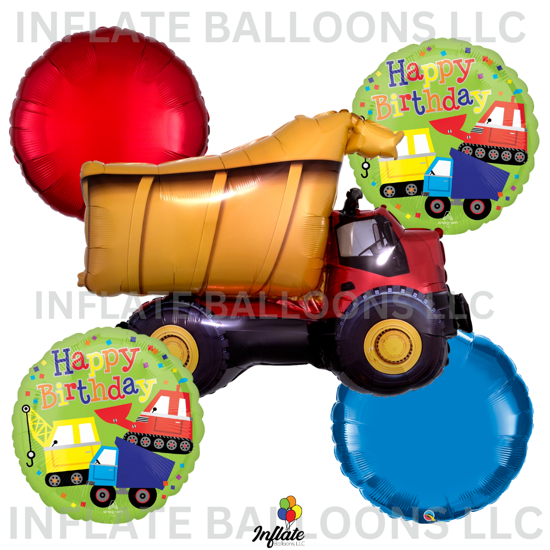 Dump Truck Foil Balloon Bouquet Bundle