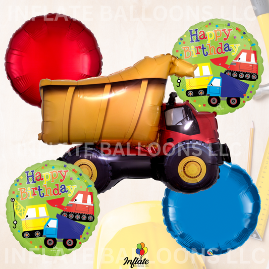 Dump Truck Foil Balloon Bouquet Bundle