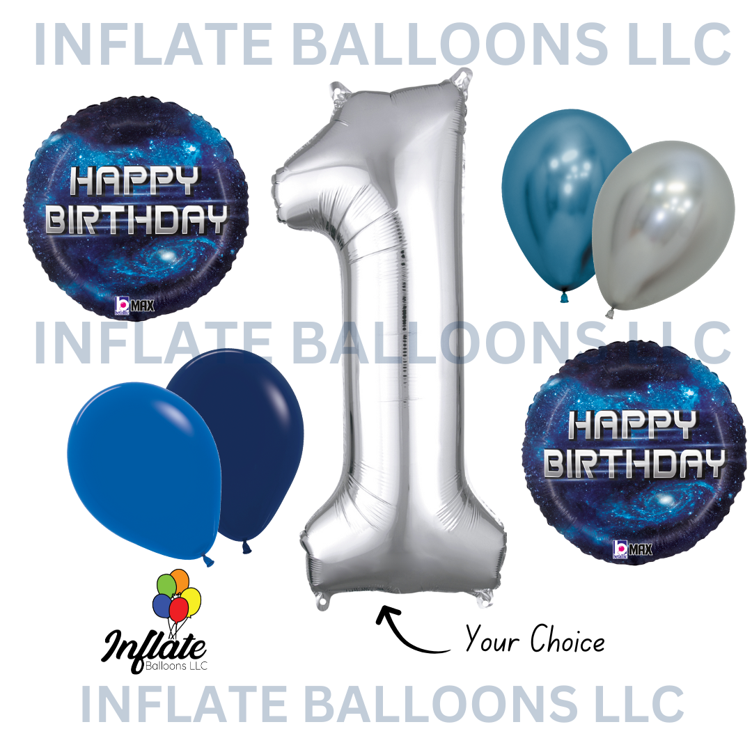 Galaxy Birthday + Number Balloon Bundle