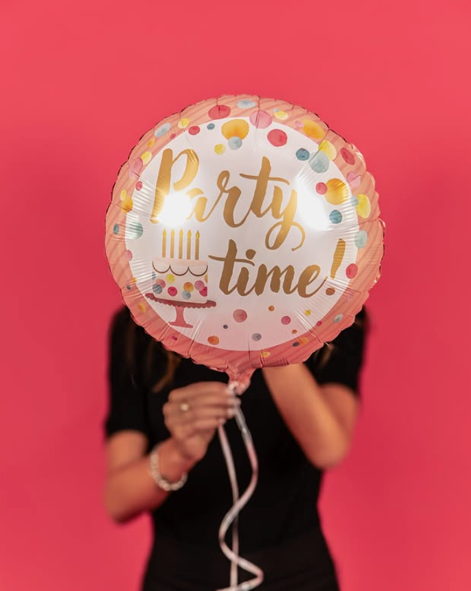 Birthday/Party Time - Pink Satin Foil Balloon