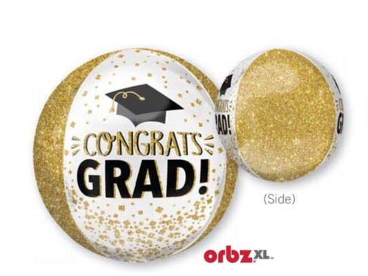 16" Congrats Grad Gold Glitter Orbz Balloon