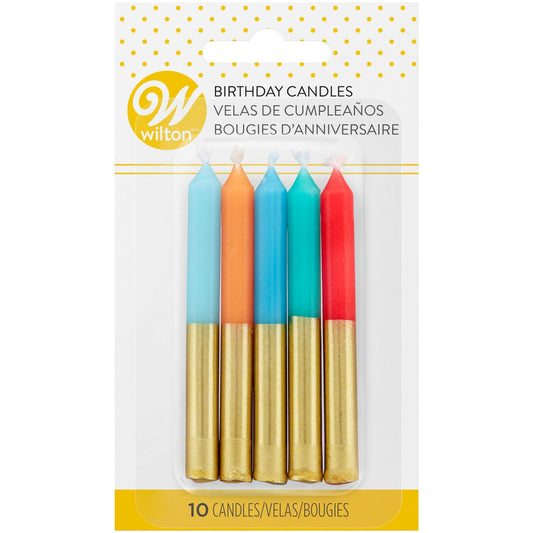 Blue, Orange & Red Gold-Dipped Birthday Candles, 10-Count