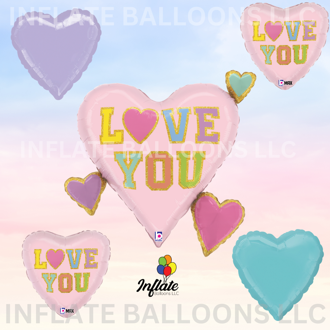 Love Patches Foil Balloon Bouquet Bundle