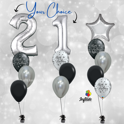 Elegant Silver Numbers & Balloon Bundles