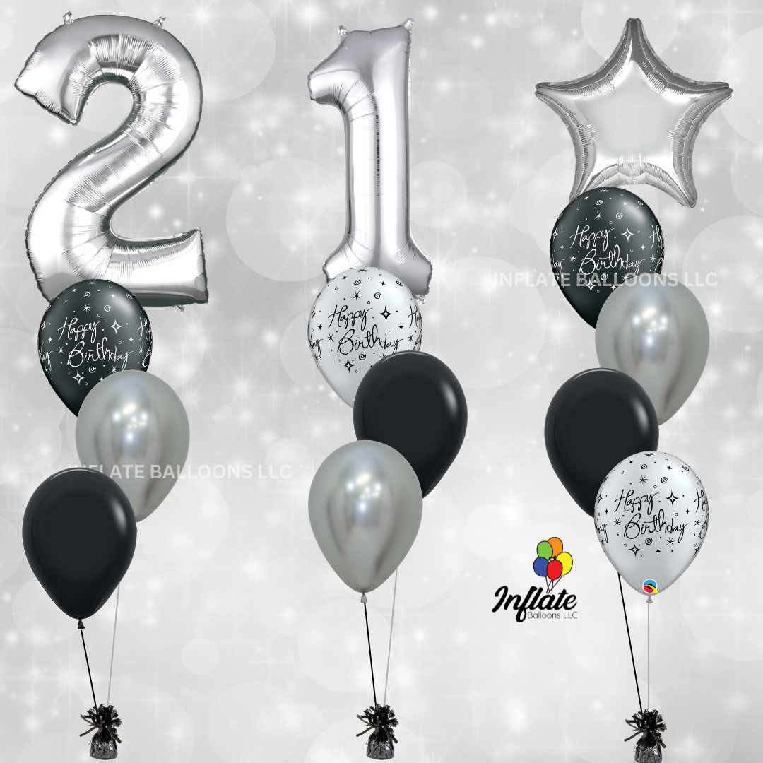 Elegant Silver Numbers & Balloon Bundles