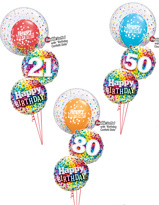 Rainbow Confetti Bubble Milestone Celebration