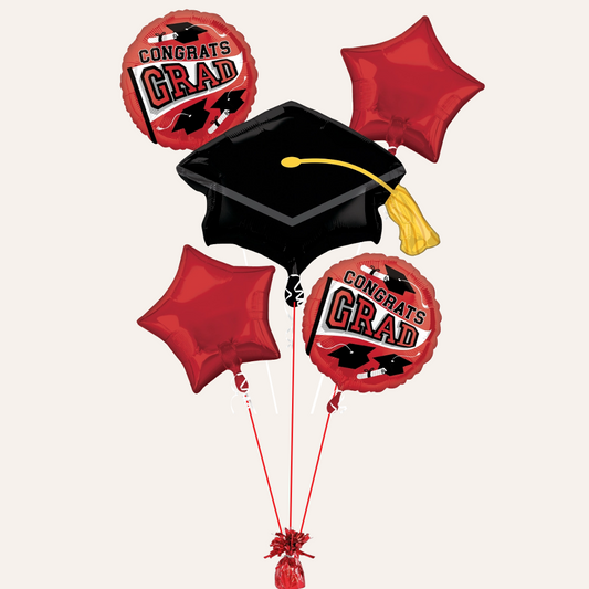 Red Grad School Color Foil Balloon Bouquet