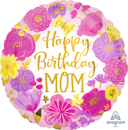 Happy Birthday - Mom Painted Flowers