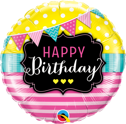 Happy Birthday - Pennants, Dots & Stripes