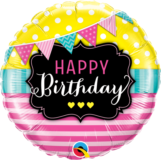 Happy Birthday - Pennants, Dots & Stripes