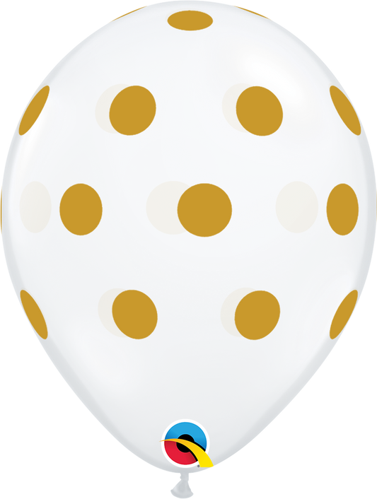 11" Latex - Clear With Gold Polka Dots